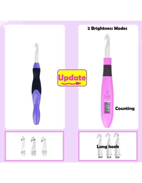 Set de Ganchos de Crochet Digitales Lewhoo 2.5-14mm Iluminados Set de Ganchos de Crochet Digitales Lewhoo 2.5-14mm Iluminados
