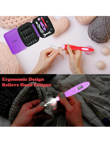 Set de Ganchos de Crochet Digitales Lewhoo 2.5-14mm Iluminados