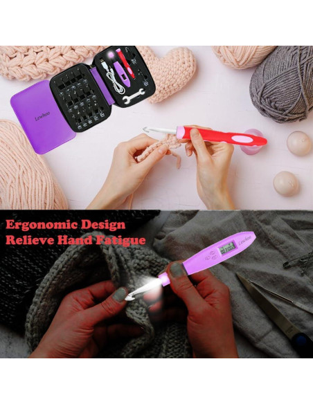 Set de Ganchos de Crochet Digitales Lewhoo 2.5-14mm Iluminados Set de Ganchos de Crochet Digitales Lewhoo 2.5-14mm Iluminados