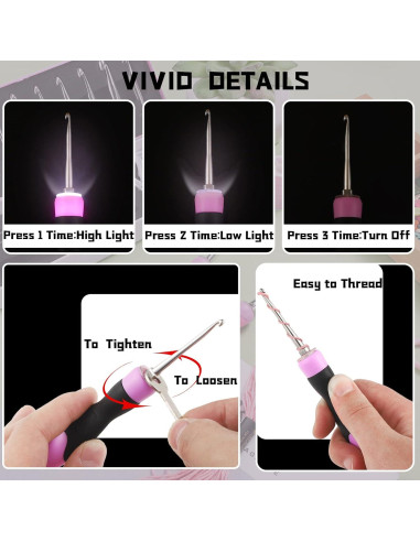 Juego de Ganchillos Iluminados MTLEE 12 Tamaños 2 a 8 mm