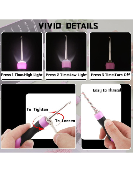 Juego de Ganchillos Iluminados MTLEE 12 Tamaños 2 a 8 mm