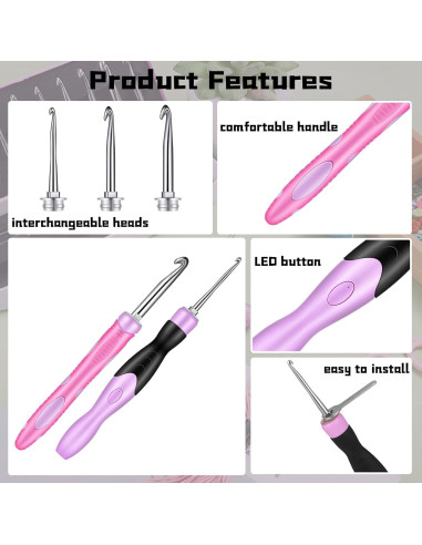 Juego de Ganchillos Iluminados MTLEE 12 Tamaños 2 a 8 mm