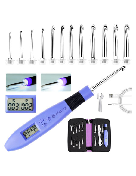 Conjunto de Ganchos de Crochet Zcvtbye con Luz LED y Contador