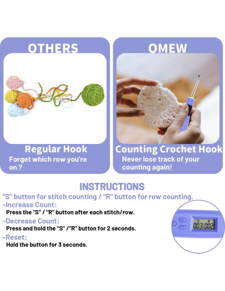 Conjunto de Ganchos de Crochet Zcvtbye con Luz LED y Contador
