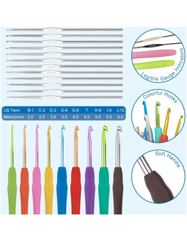 Kit de Crochet ARMINACO para Principiantes - 59 Piezas con Ganchos Ergonómicos