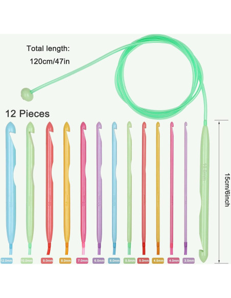 Juego de Agujas de Crochet Tunecino Aeelike 12 Piezas 3.5-12mm