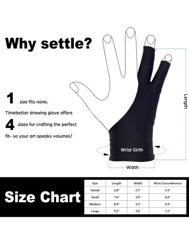 Guantes de Dibujo Digital Timebetter M - Rechazo de Palma, 2 Unidades