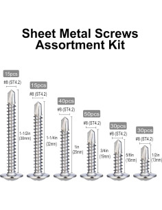 Kit de Tornillos Autoperforantes VGBUY 180 Piezas Acero Inoxidable 2