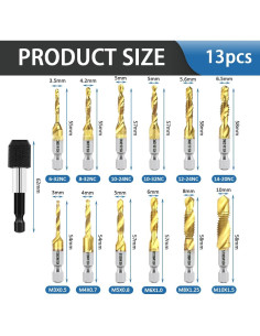 Juego de Brocas y Machos HSS 13pcs BeQell con Titanio 2