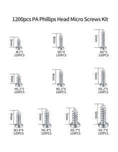 Kit de Tornillos Mini 1200 Pcs Niquelado M1/M1.2/M1.4/M1.7 2