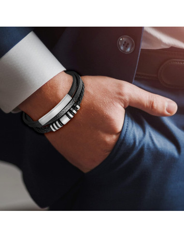 Pulsera de Cuero Trenzada para Hombres con Cierre Magnético
