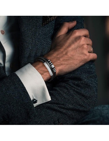 Pulsera de Cuero Trenzada para Hombres con Cierre Magnético