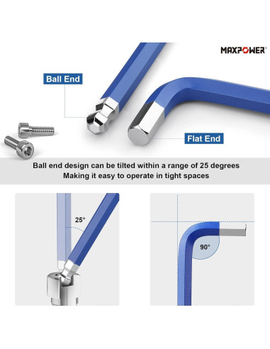 Juego de Llaves Allen MAXPOWER 18 Piezas Acero Cromo Vanadio