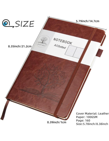 Cuaderno de Puntos A5 Daofary Cuero Marrón 160 Páginas 100gsm