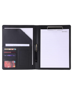 Carpeta Portafolio RHCSZ A4 Cuero Sintético Negro con Clip