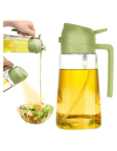 Botella dispensadora de aceite de oliva 2 en 1 Aukomer 470ml Verde