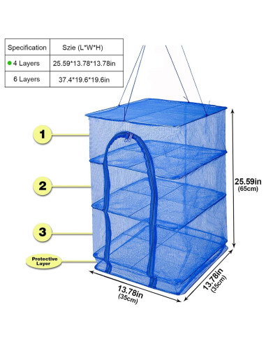 Estante de Secado Plegable WEISGJA 4 Capas Nylon Azul 65x35 cm