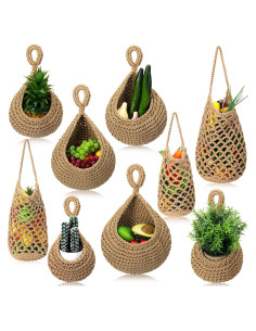 9 Cestas Colgantes de Yute Woanger para Almacenamiento Cocina