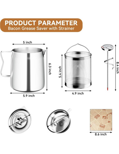 Filtro de Aceite de Acero Inoxidable 2L Sinyway con Termómetro