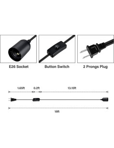 Lámpara Colgante Extensión Simple Deluxe 4.57m E26 Negro 2 Paquete 2