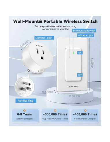 Enchufe de Control Remoto ELECTOP H-012 15A 1500W Inalámbrico