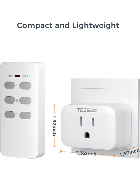 Enchufe Eléctrico Inalámbrico TESSAN con Control Remoto 15A