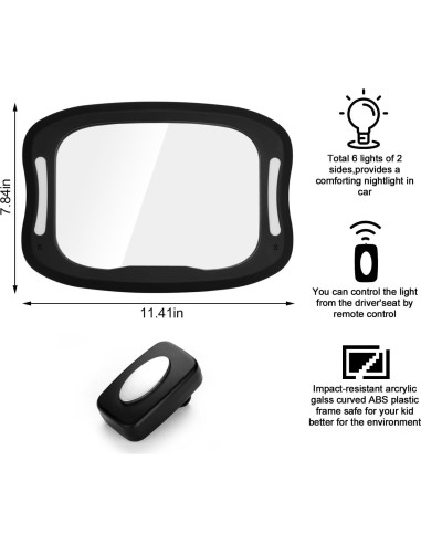 Espejo de Coche para Bebé FITNATE LED Ajustable 360