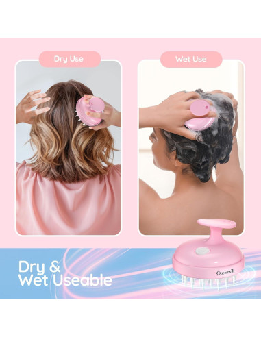 Masajeador de cuero cabelludo Queenwill rosa 2 modos vibración