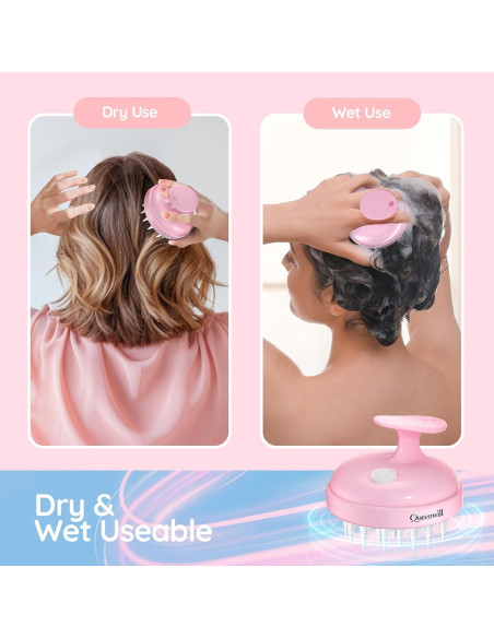 Masajeador de cuero cabelludo Queenwill rosa 2 modos vibración