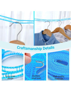 Cuerda de Ropa Portátil Qbunopn 8m Antideslizante con Ganchos 2
