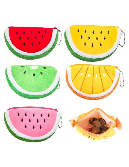 5 Monederos de Peluche Sandía Portátiles para Mujeres