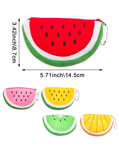 5 Monederos de Peluche Sandía Portátiles para Mujeres