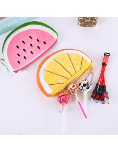 5 Monederos de Peluche Sandía Portátiles para Mujeres