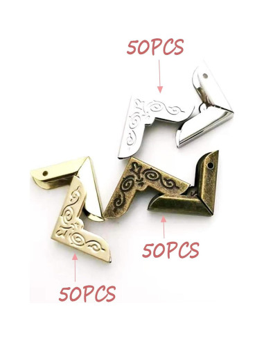 150PCS Protectores de Esquinas de Metal HanyHere - 50 Dorados, 50 Plateados, 50 Bronce