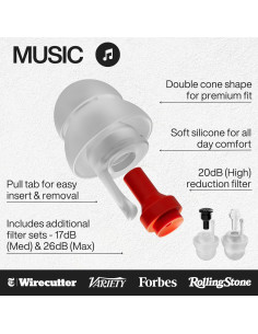 Tapones para Oídos EarPeace Música - Reducción 26dB - Reutilizables 2