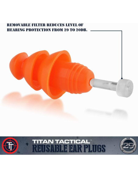 Tapones de oído Titan Tactical 29NRR con filtro removible