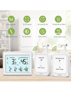 Termómetro Digital KeeKit para Refrigerador y Congelador, Pantalla LCD 9.4cm, Alarma y Registros Mín/Máx 2