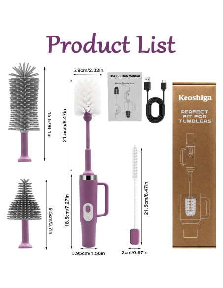 Kit Limpiador Eléctrico 4 en 1 Keoshiga - Cepillos para Botellas