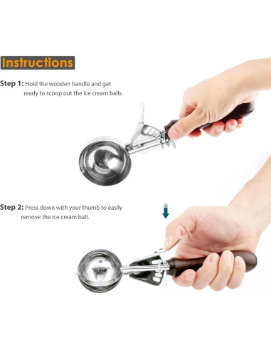 Cucharón de Helado Hafan de Acero Inoxidable 304 con Mango de Madera