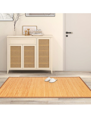 Alfombra de Bambú COSTWAY 1.52m x 2.44m Antideslizante Natural
