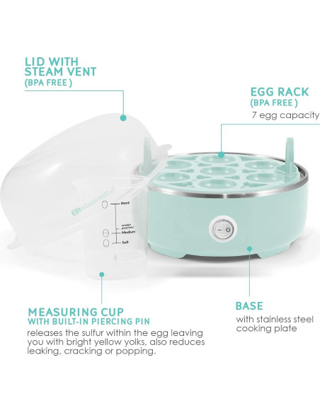Cocedor de Huevos Eléctrico Elite Gourmet EGC115M Verde 7 Huevos