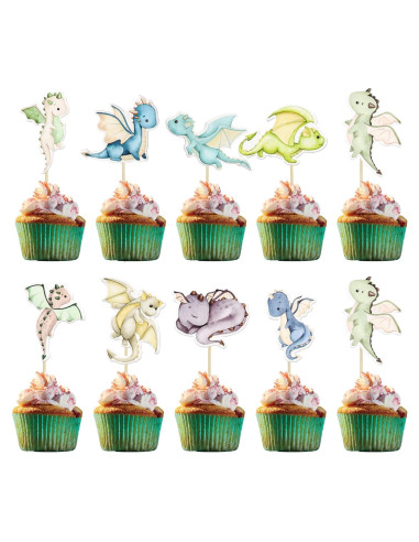 Toppers de Cupcake de Dragón Ephlyn - 36 Piezas Decorativas