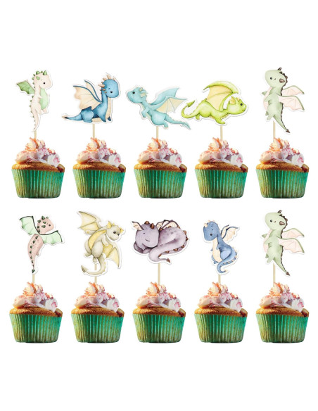 Toppers de Cupcake de Dragón Ephlyn - 36 Piezas Decorativas