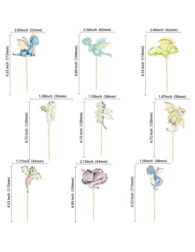 Toppers de Cupcake de Dragón Ephlyn - 36 Piezas Decorativas