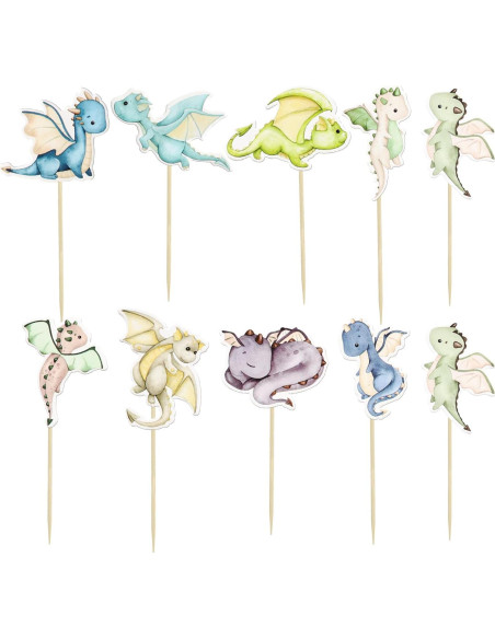 Toppers de Cupcake de Dragón Ephlyn - 36 Piezas Decorativas