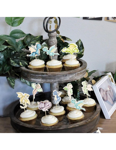 Toppers de Cupcake de Dragón Ephlyn - 36 Piezas Decorativas