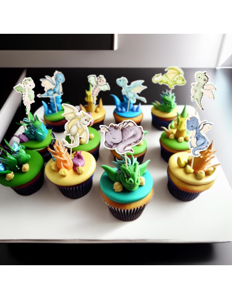 Toppers de Cupcake de Dragón Ephlyn - 36 Piezas Decorativas