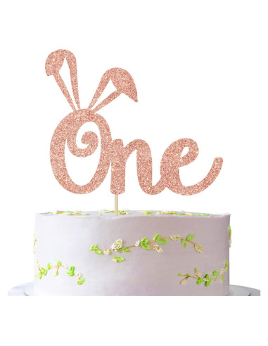 Adorno de pastel con orejas de conejo Jenrtvis 14.2 cm dorado rosa