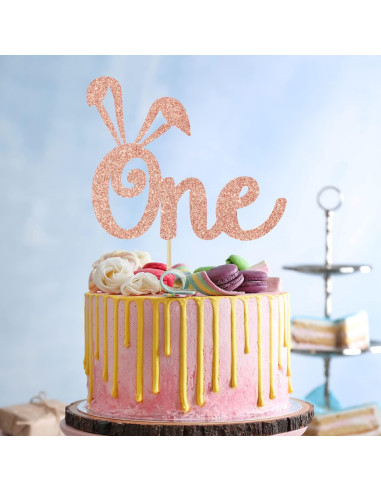 Adorno de pastel con orejas de conejo Jenrtvis 14.2 cm dorado rosa