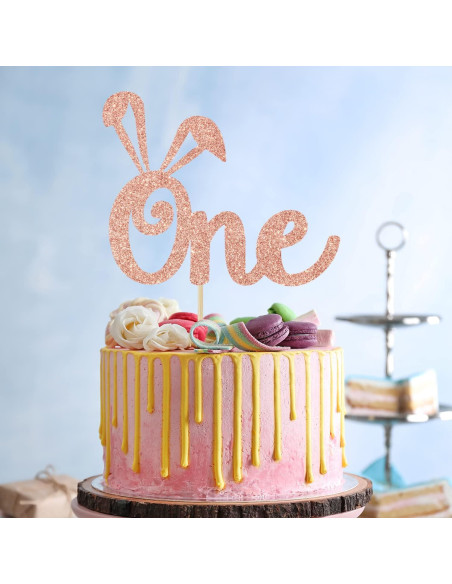 Adorno de pastel con orejas de conejo Jenrtvis 14.2 cm dorado rosa